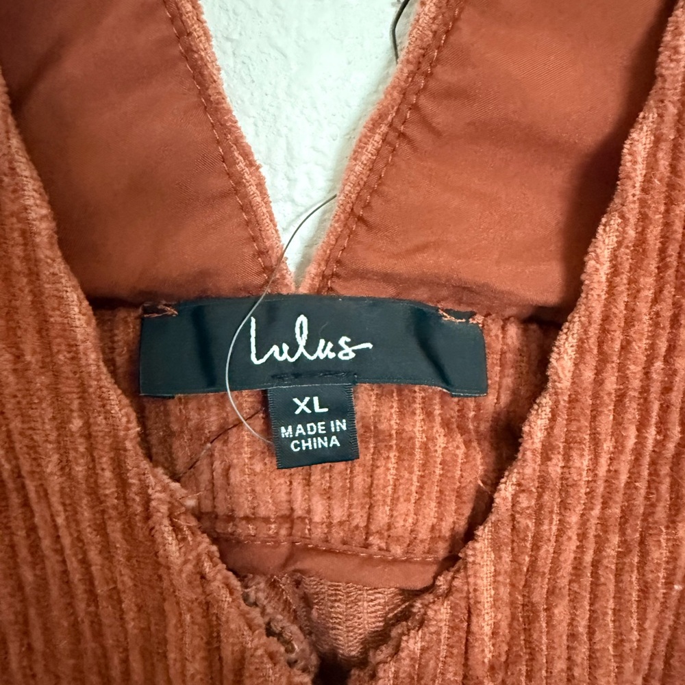 Lulu's Rust Orange Corduroy V-Neck Jumper Dress | XL - Picture 4 of 5